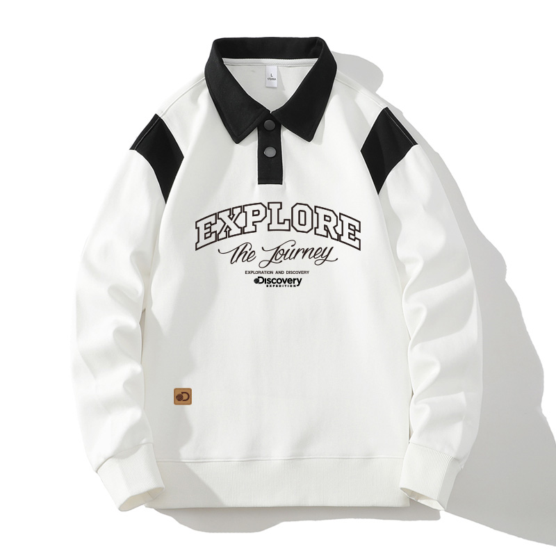 Discovery Expedition Retro Logo Collared Long-Sleeve Sweatshirt Unisex Casual Fit XDAAUL000891