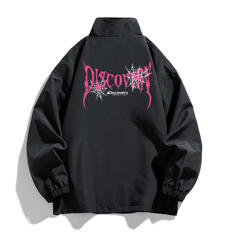 Discovery Expedition Retro Street Zip-Up Jacket with Back Letter Print - XDAAEL000901