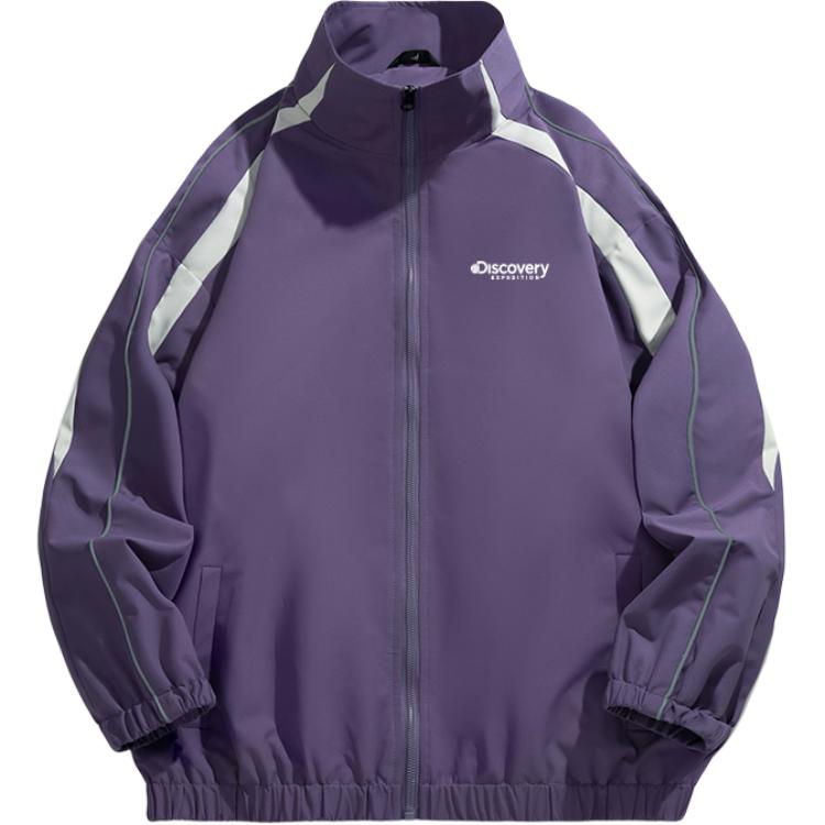 Discovery Expedition Retro Striped Logo Stand Collar Unisex Sports Jacket XDAAEL000915