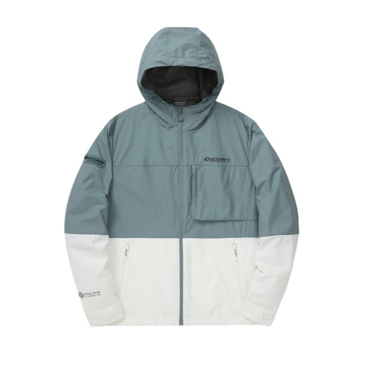 Discovery Expedition Unisex Dark Color Letter Patchwork Hooded Jacket DMWJ71043-DMS