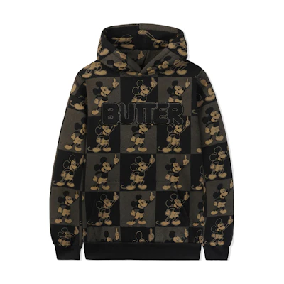 Disney Butter Goods FW23 Checkered Mickey Mouse Hoodie Unisex Brown BGDY230201
