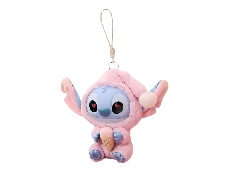 Disney x Miniso Top Toy Stitch Eating Something Before Sleep Strawberry Cone Plush Keychain