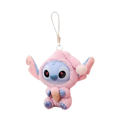 Disney Miniso Top Toy Stitch Eating Something Before Sleep Strawberry Cone Plush Keychain