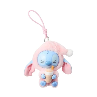 Disney Miniso Top Toy Stitch Eating Something Before Sleep Milk Tea Desire Plush Keychain