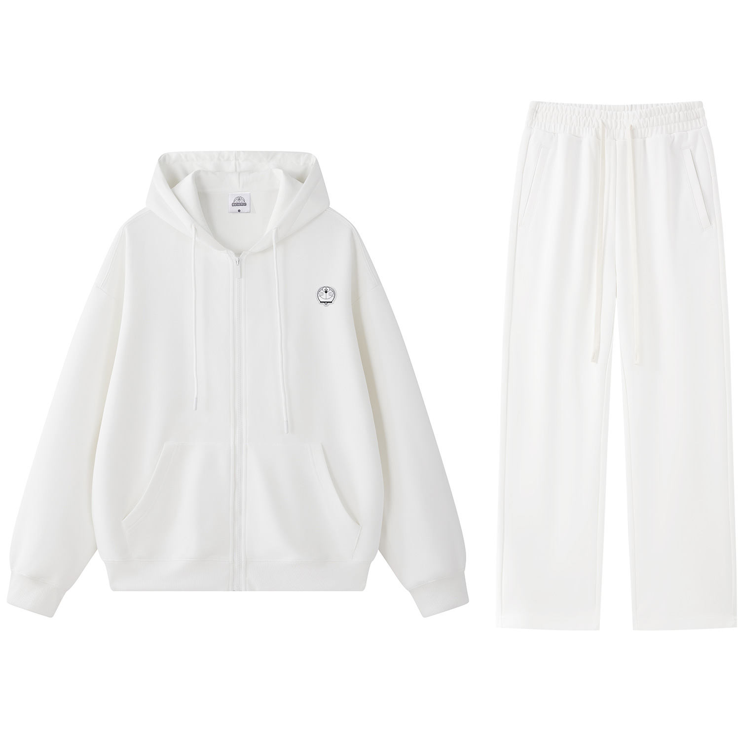 Doraemon Cartoon Embroidered Logo Relaxed Fit Hoodie Sweatpants Set Unisex 33531D/337659D