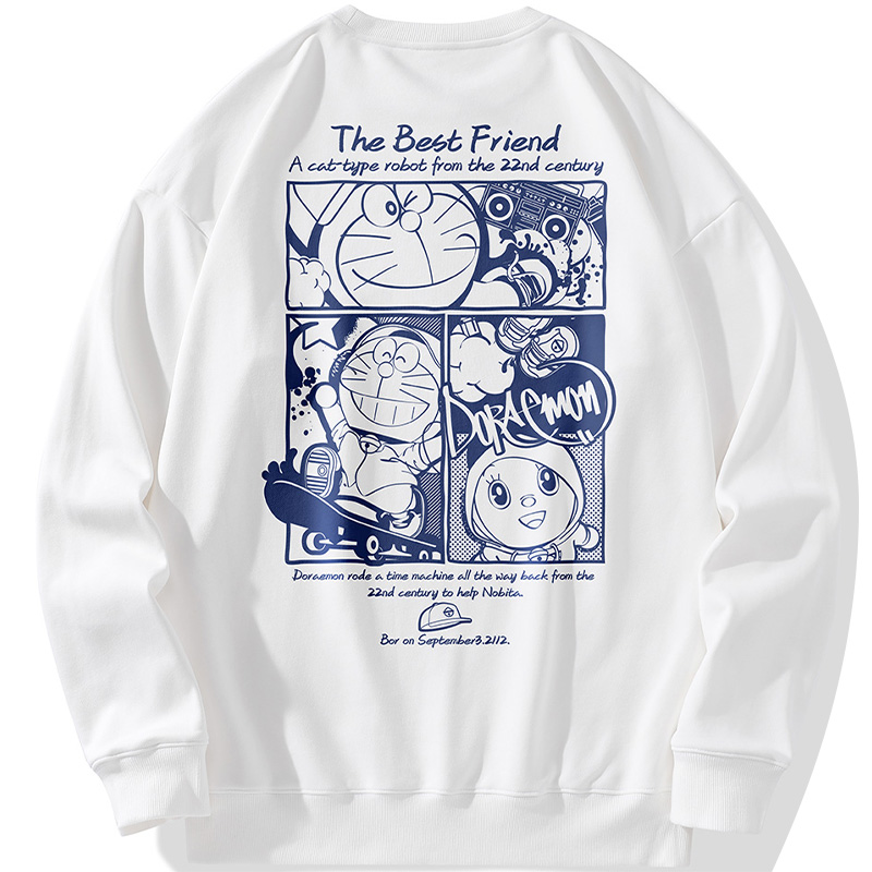 Doraemon Cartoon Print Crewneck Sweatshirt Unisex Casual Loose Fit 22828DLA233941D