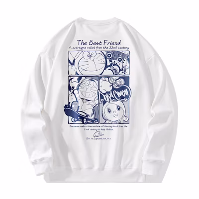 Doraemon Cartoon Print Crewneck Sweatshirt Unisex Casual Loose Fit 22828DLA233941D