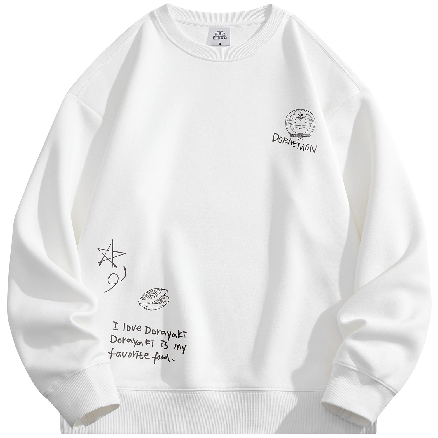 Doraemon Cartoon Star Logo Printed Loose Fit Crewneck Sweatshirt Unisex Casual Wear 231583DLA33067G33524D