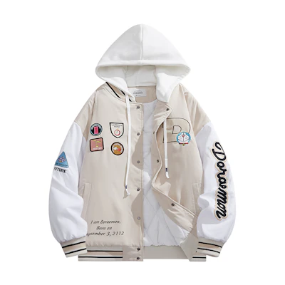 Doraemon Retro Varsity Jacket with Embroidered Badge & Detachable Hood Unisex 221417DLA31007D