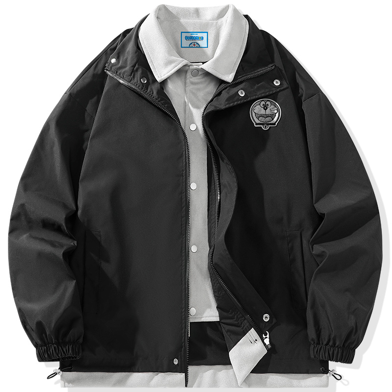 Doraemon Virtual Future Suede Patchwork Embroidered Logo Jacket Unisex Casual 22658DLA7236101D