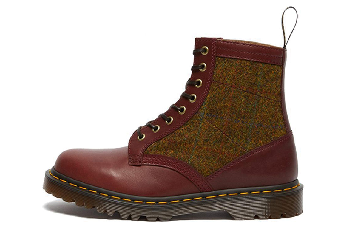 Buy 马丁靴1460哈里斯粗花呢牛皮靴酒红色款 26073601