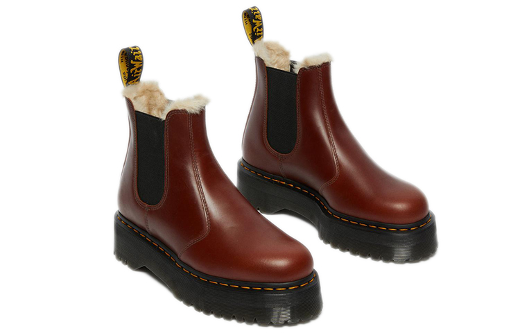 Shop Dr. Martens 2976 Chelsea Boot 'Brown Faux Fur Lined' 27037203