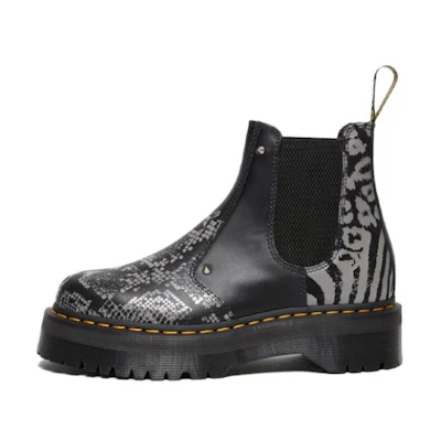 Dr. Martens 2976 Quad Platform Animal Print Boots 'Black Grey'