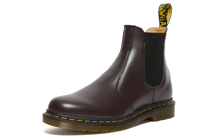 Lookbook Dr. Martens 2976 Yellow Stitch Smooth Leather Chelsea Boot 'Burgundy' 27280626