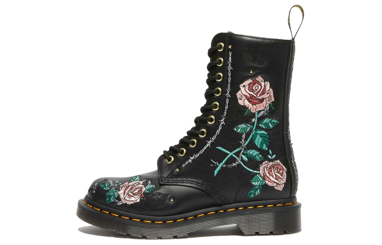 Dr. Martens Dr.Martens 1490 Vonda Floral Leather Mid Calf Boots &#x27;Black&#x27; 26982001