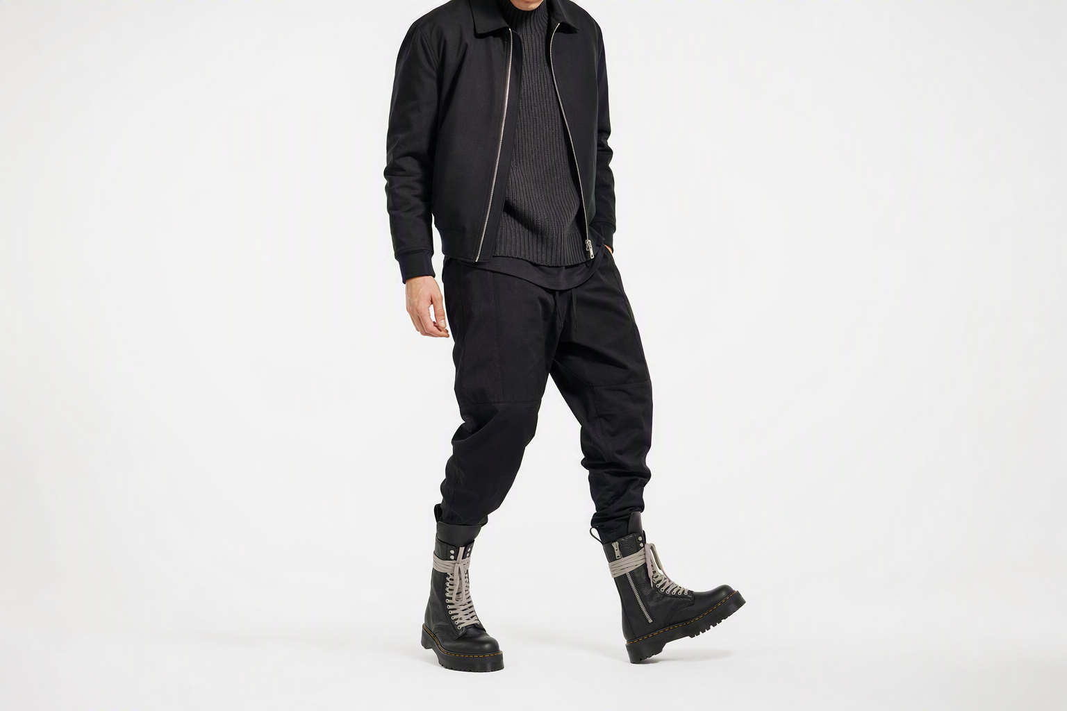 Order Sepatu Boots Dr. Martens x Rick Owens 1918 Bahan Kulit Platform 'Hitam' 27979001