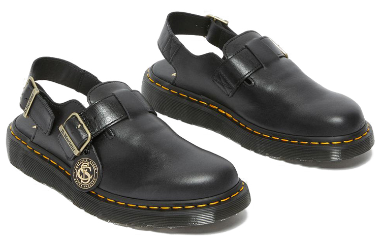 Shop Dr.Martens馬汀博士 皮革 露跟休閒 時尚涼拖 男女同款 黑色