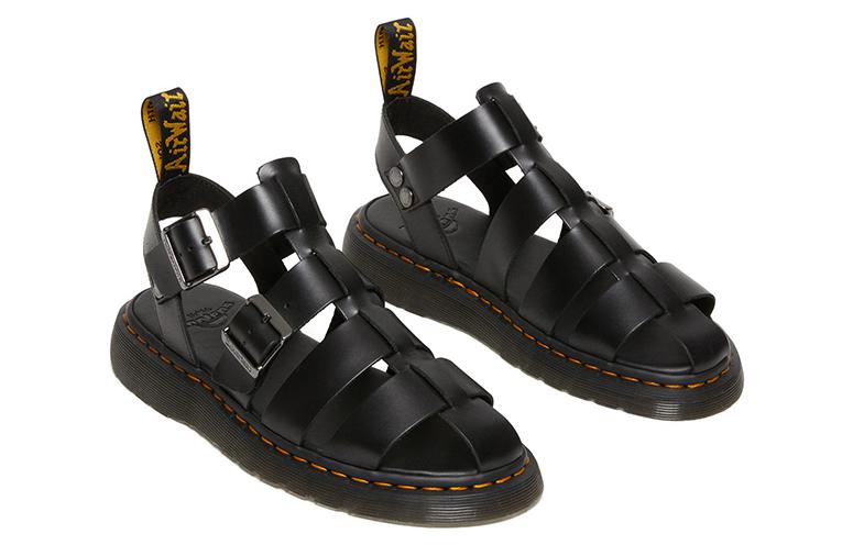 Shop Dr.Martens 馬汀博士 皮革 柔軟舒適鏤空 羅馬涼鞋 男女同款 黑色