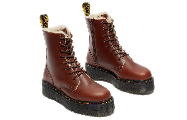 Shop Dr. Martens Leather Mid-Top Boots with Faux Fur Lining 'Brown' 27034403