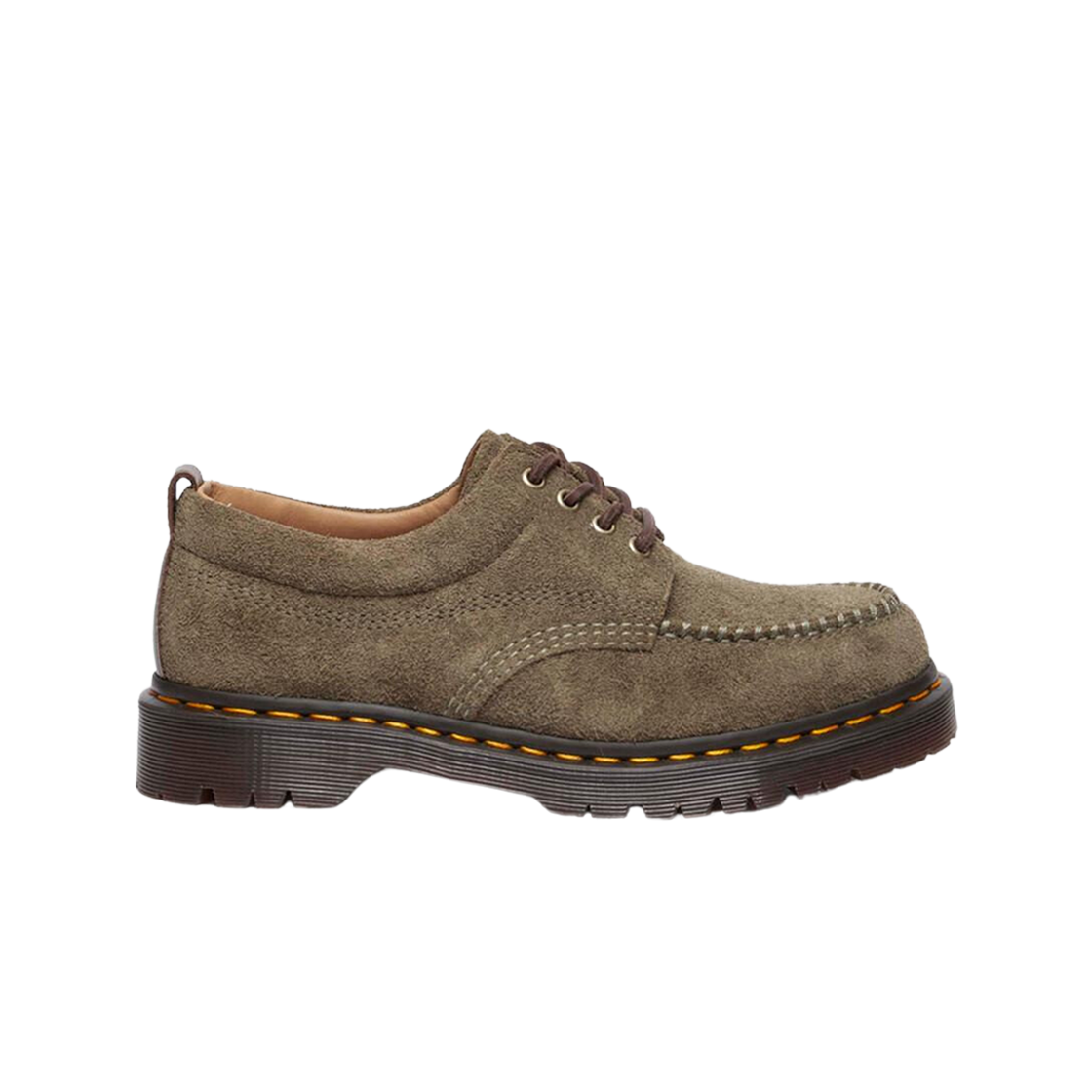 Dr. Martens Lowell Suede Moc Toe Shoes Olive Dark Brown 31818396