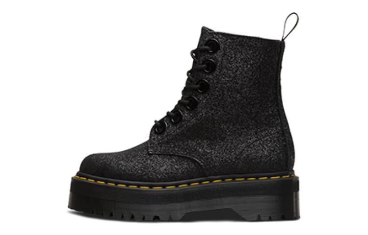 Dr. Martens PU 'Black Thick-Sole Lace-Up Round Toe Ankle Boot'