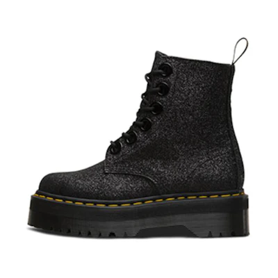 Dr. Martens PU 'Black Thick-Sole Lace-Up Round Toe Ankle Boot'
