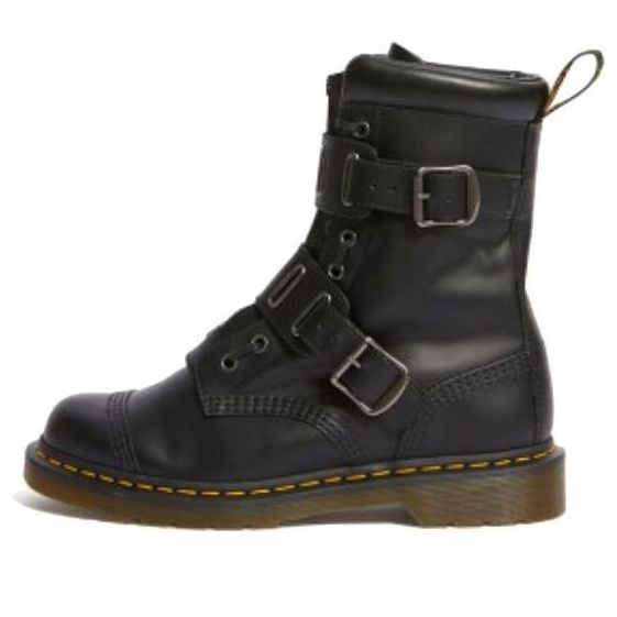 Dr. Martens Quynn Smooth Leather Buckle Lace Up Boots 'Black' 25601001