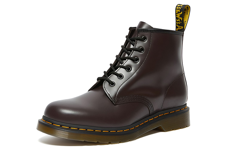 Lookbook Dr.Martens 馬汀博士 復古光面皮6孔馬丁靴 男女同款 深紅色