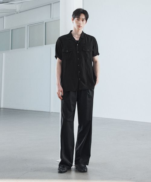 DRAW FIT [Fashion Planet X Draw Fit] Cooling Relaxed Wide Banding Pants [BLACK] DFPT4206BK