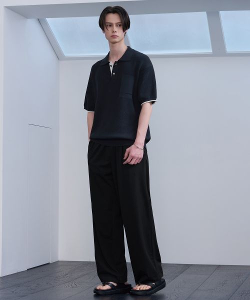 Shop DRAW FIT [Fashion Planet X Draw Fit] Cooling Relaxed Wide Banding Pants [BLACK] DFPT4206BK
