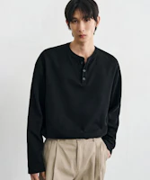 Lookbook Draw Fit 棉质华夫格亨利领T恤(黑色) DFTS4306BK