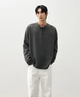 Lookbook Draw Fit 棉质华夫格亨利领T恤(炭灰色) DFTS4306CC