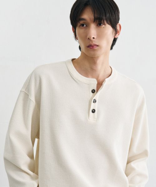 Draw Fit Cotton Waffle Henley T-Shirt [Ivory] DFTS4306IV