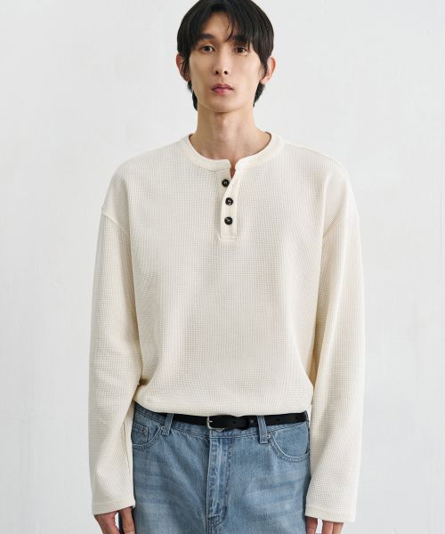 Order Draw Fit Cotton Waffle Henley T-Shirt [Ivory] DFTS4306IV