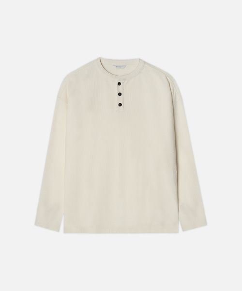 Lookbook Draw Fit Cotton Waffle Henley T-Shirt [Ivory] DFTS4306IV