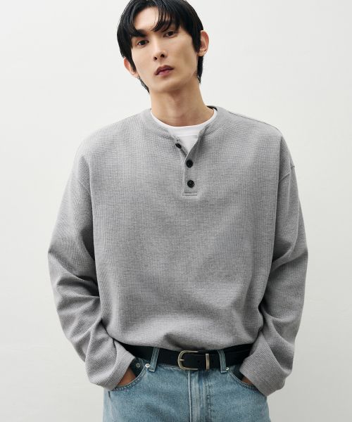 Order Draw Fit Cotton Waffle Henley T-Shirt [Melange] DFTS4306ME
