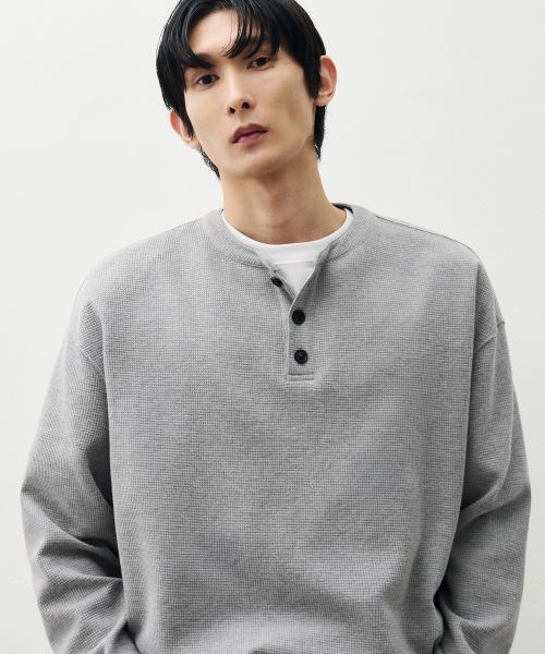 Lookbook Draw Fit Cotton Waffle Henley T-Shirt [Melange] DFTS4306ME
