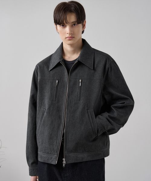 Order Draw Fit Faded Dye Cotton Blouson Jacket [Charcoal] DFJK5107CC