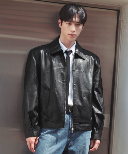 Draw Fit Incision Leather Blouson Jacket [Black] DFJK4110BK