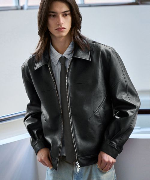 Order Draw Fit Incision Leather Blouson Jacket [Black] DFJK4110BK