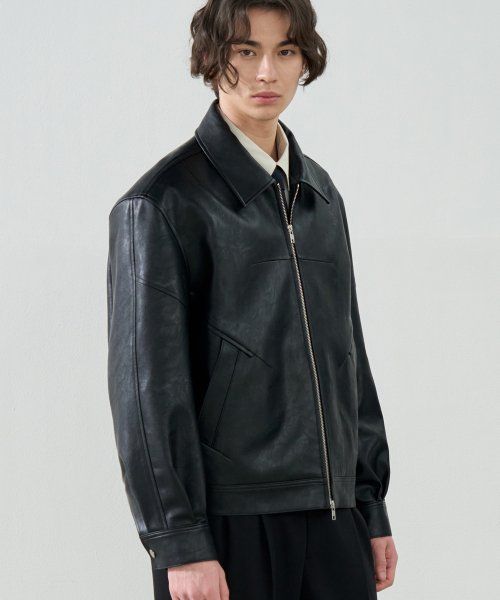 Lookbook Draw Fit Incision Leather Blouson Jacket [Black] DFJK4110BK