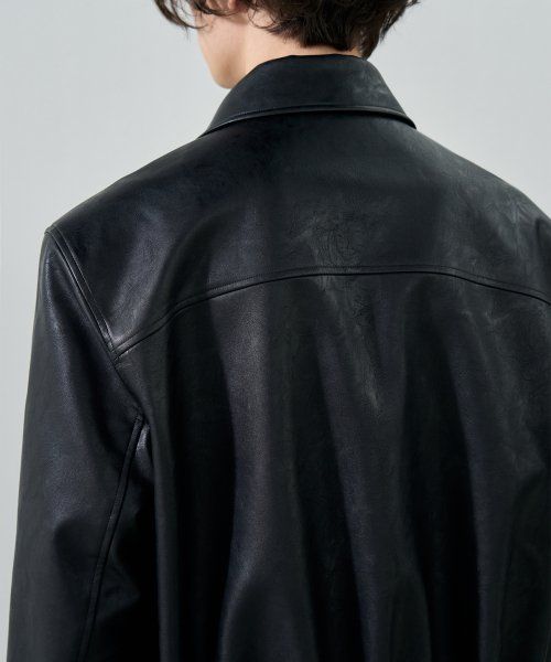 Shop Draw Fit Incision Leather Blouson Jacket [Black] DFJK4110BK