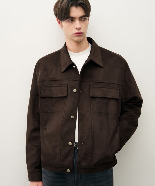 Order Draw Fit Layer Minimal Suede Jacket [Brown] DFJK5305BR