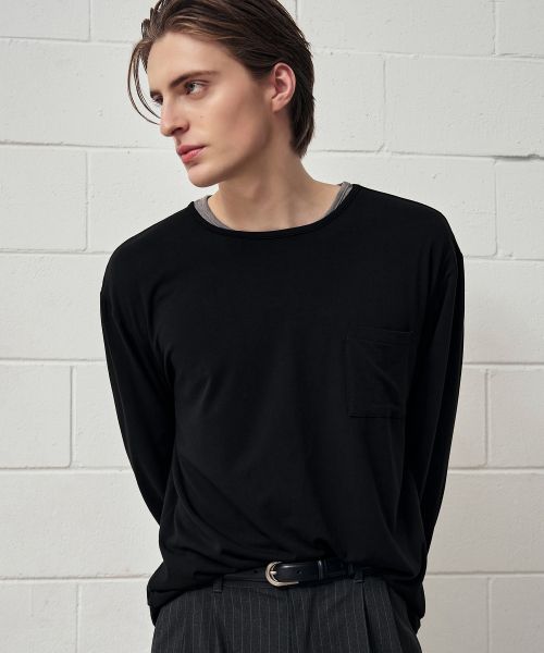Draw Fit Layered Long Sleeve T-Shirt [BLACK] DFTS6302BK