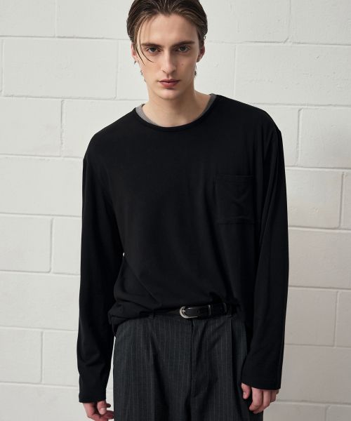 Order Draw Fit Layered Long Sleeve T-Shirt [BLACK] DFTS6302BK