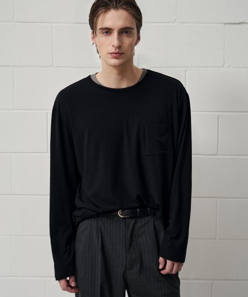 Lookbook Draw Fit Layered Long Sleeve T-Shirt [BLACK] DFTS6302BK