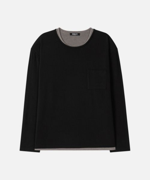 Shop Draw Fit Layered Long Sleeve T-Shirt [BLACK] DFTS6302BK