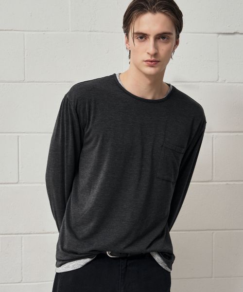 Draw Fit Layered Long Sleeve T-Shirt [Charcoal] DFTS6302CC