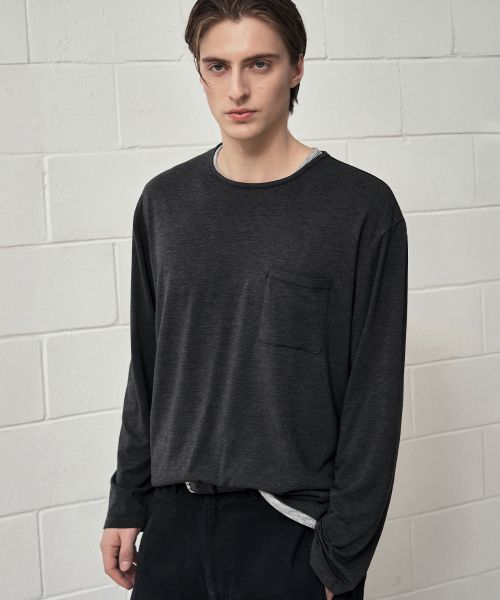 Order Draw Fit Layered Long Sleeve T-Shirt [Charcoal] DFTS6302CC