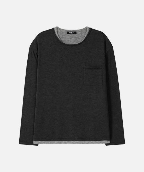 Lookbook Draw Fit Layered Long Sleeve T-Shirt [Charcoal] DFTS6302CC